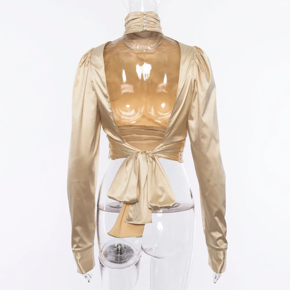 Elegant Turleneck Satin Slik Blouse Women Shirt Backless Women Blouse Long Sleeve Bow Tie Womens Tops and Blouses blusa feminina Elegant Turleneck Satin Slik Blouse Women Shirt Backless Women Blouse Long Sleeve Bow Tie Womens Tops and Blouses blusa feminina