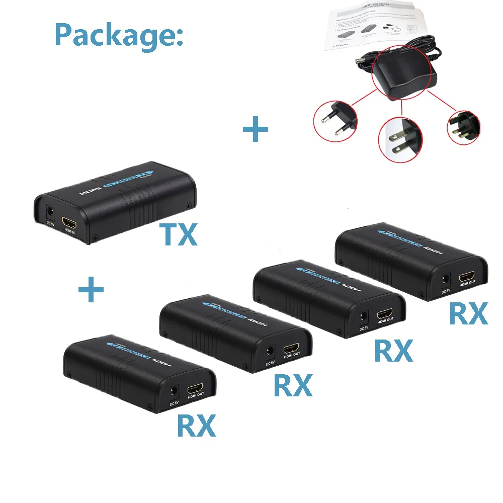 Tanie Rozdzielacz HDMI 1x4 1080P przedłużacz HDMI 1 TX do 4 RX przez sieć RJ45 Cat5e 6 LAN TCP IP Ethernet Splitter Extender HDMI na konsolę Xbox