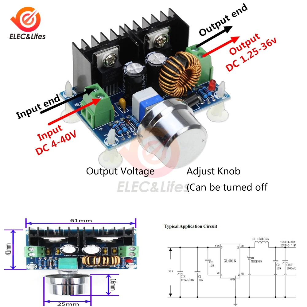 

Max 8A XL4016 XL4016E1 200W High Power DC-DC XH-M401 PWM Adjustable Step-down Buck Converter Module Tire Voltage Regulator