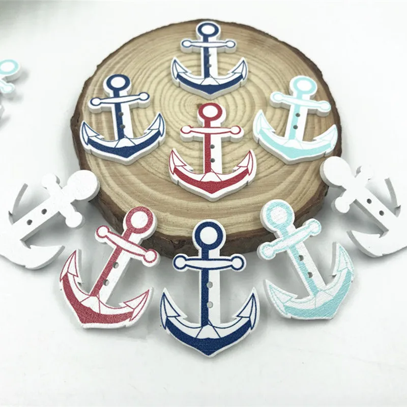 

100pcs Ocean Wooden Buttons Anchor Buttons 2 Holes Fit Sewing scrapbooking 32mm