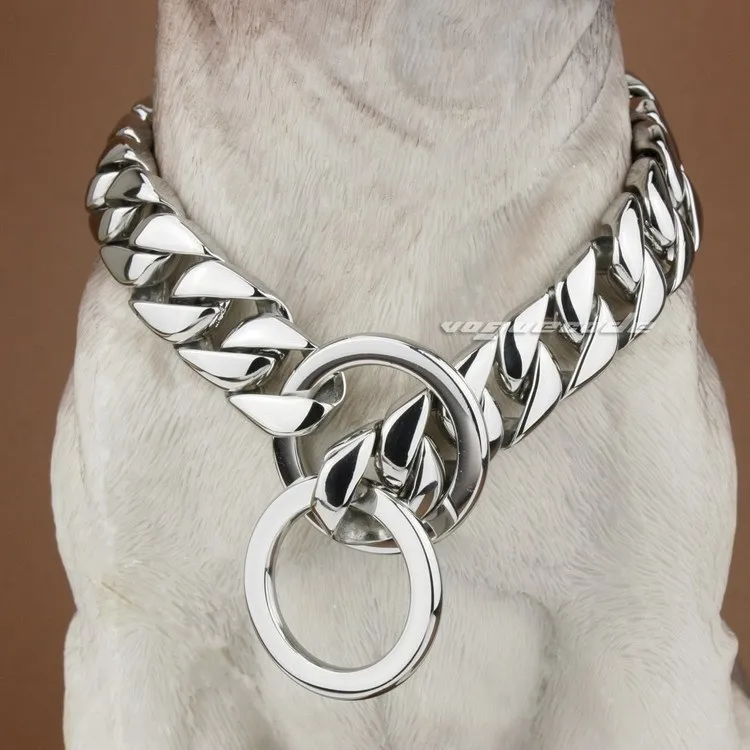 15mm Width 316L Stainless Steel luxury Dog Chains Collars 12" 30