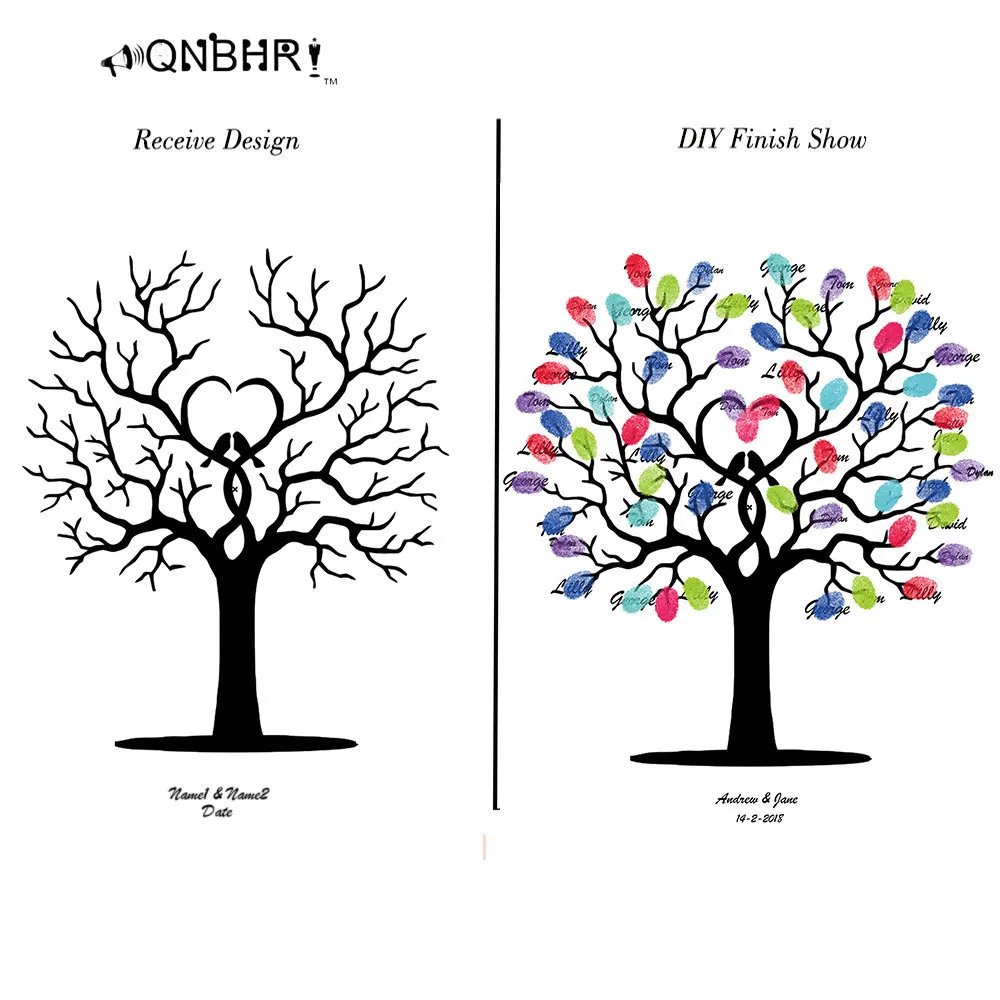 

QNBHR Canvas Home decoration painting DIY Fingerprint sign in Wedding party party birthday tree Customized decoration