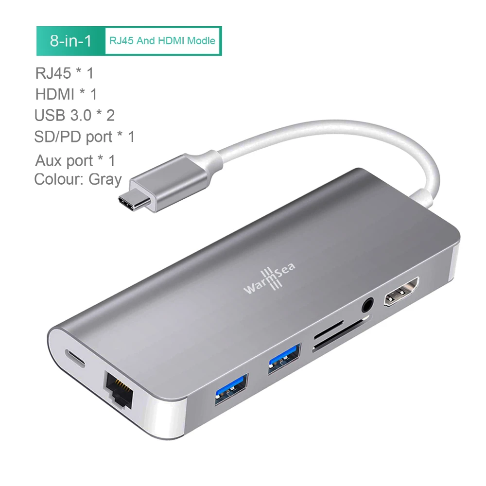 USB C хаб аудио с 4K HDMI RJ45 USB SD PD карта зарядки Dex станция для samsung Galaxy Note8 S8 S9 nintendo переключатель для MacBook - Цвет: 8in1gray