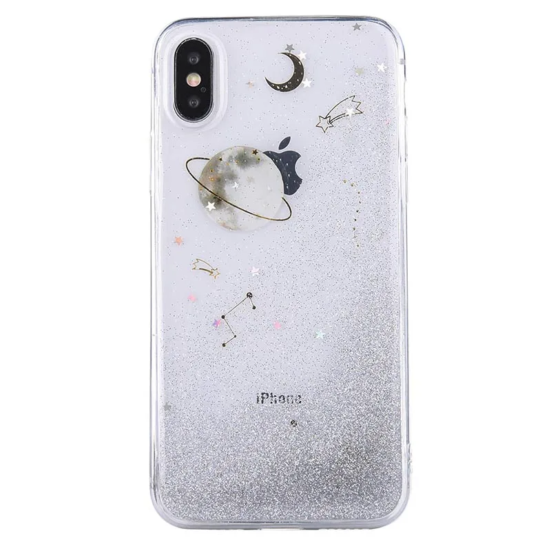 For iphone X Glitter Stars Cases 6 6S Plus Case Girly Soft Silicon TPU 7 8 Plate Space Back Covers |