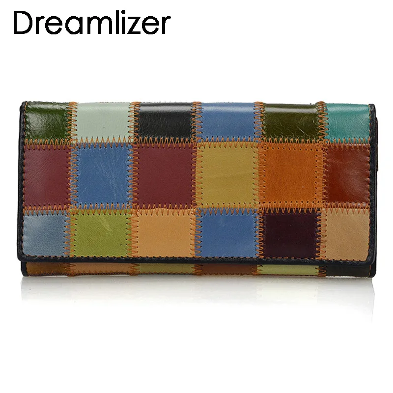 Dreamlizer 2018 New Fashion Patchwork Women Wallets Long Genuine Leather Purse Female Colorful Female Day Clutch Zipper Bags