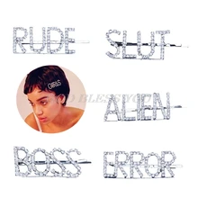 Женские минималистичные блестящие стразы, боковые заколки для волос, заглавные буквы, юморные слова, металлический сплав, прямые заколки