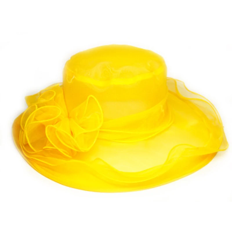[FLB] Элегантная модная женская церковная летняя шляпа, свадебные Кентукки шляпа котелок для женщин с широкими полями, от солнца, моря, пляжа, Цветочная шляпа - Цвет: F307 Yellow