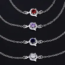 Summer Style Fashion 925 Silver Ankle Bracelet Foot Jewelry 4 Colors Round Crystal Rose Charms Anklets Body Leg Chain For Women