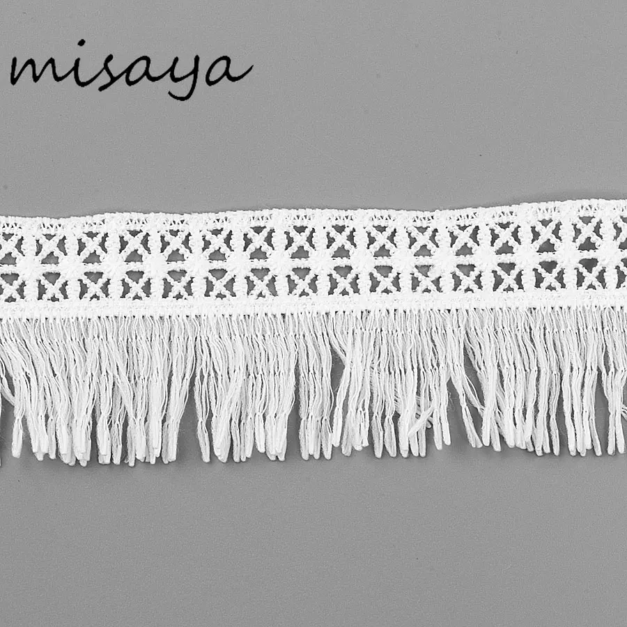 

Misaya 2Yards 100% Silk Polyester Embroidery Lace Trim Tassels Fabric DIY Manual Sewing Supplies Lace Curtains&Table Trim Crafts