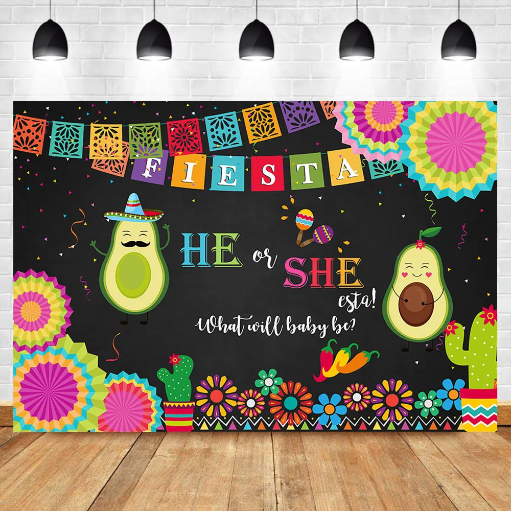 

NeoBack Mexican Gender Reveal Photo Backgdrop Colored Paper umbrella Baby Shower Party Photography Background