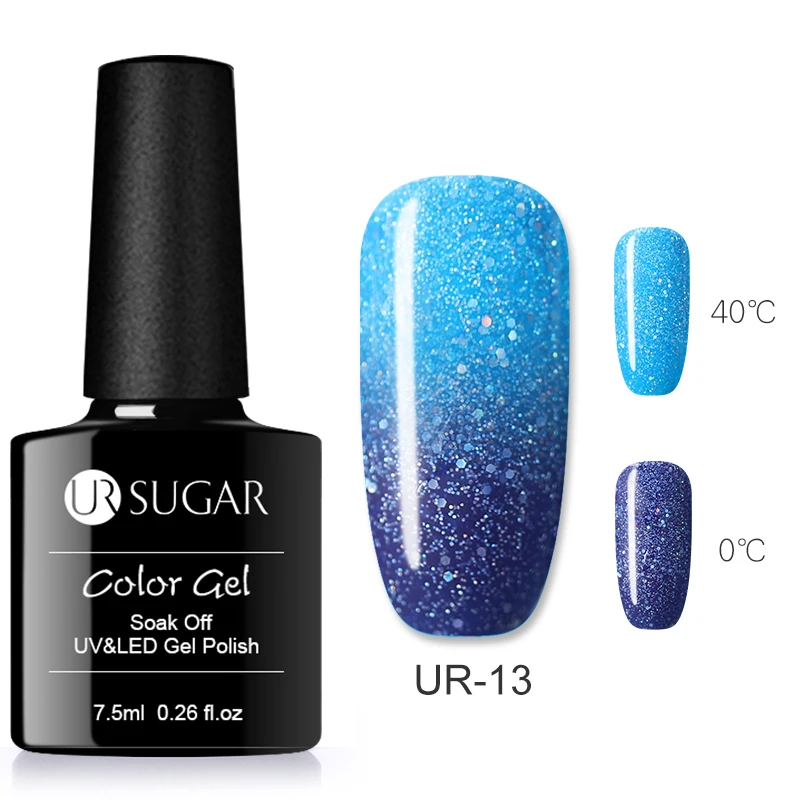 Ur Sugar 7,5 мл термальный меняющий Цвет гель для ногтей голографический лак с блестками Радужный впитывающий УФ Гель-лак для маникюра DIY - Цвет: UR-13