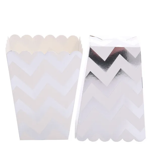 

6pcs Silver Wave Popcorn Box Candy Box For Wedding Birthday Party Supply Baby Shower Gift Box Candy snacks Favor Paper Box