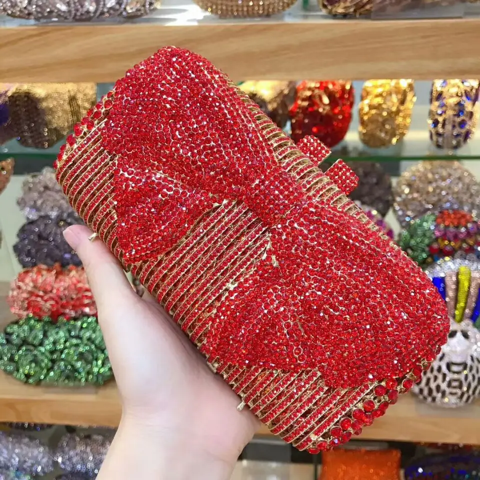 Красные/синие бриллиантовые металлические сумочки и Minaudiere женские открытые с