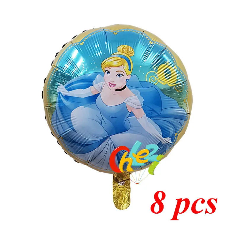 8 Pcs Princess Girl Birthday Balloons Snow White Aurora Ariel Belle party decorations baby shower helium balloon Kids toy Globos - Цвет: Cinderella-Gold