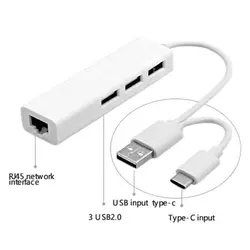 2018 высокое качество Тип-C/USB 2,0 RJ45 Ethernet Кабель-адаптер + 3 USB 3,0 Порты и разъёмы концентратора для ноутбук