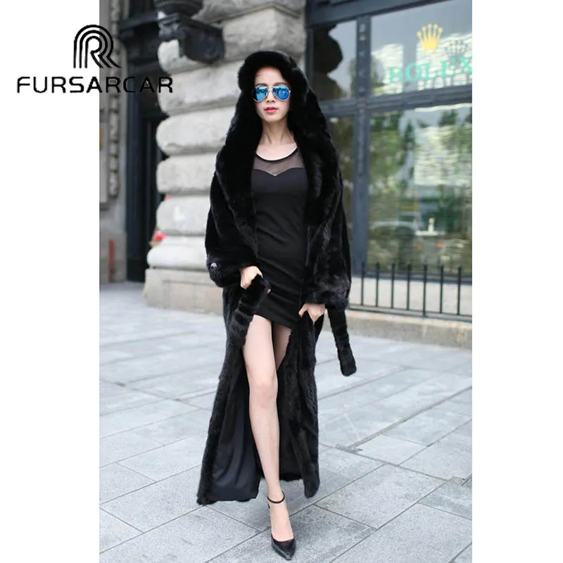 Новая зимняя модная шуба FURSARCAR из натурального меха норки Женская длинная 120 см в