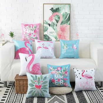 

Hot Sales Nordic Style Sequined Flamingo Printing Sofa Cushion Pillow for Sofa /Home (Not Including Filling)