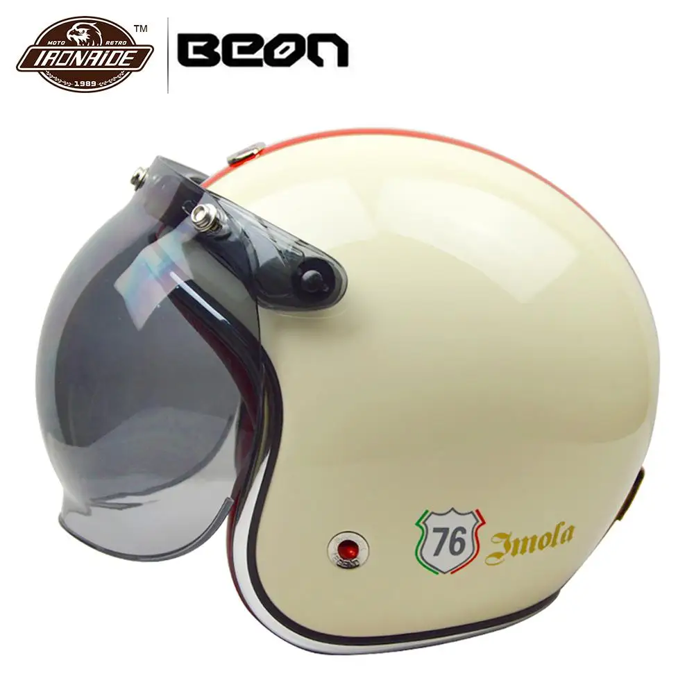 

BEON 3/4 Open Face Helmet Retro Vintage Motorcycle Helmet German Style Scooter Chopper Cruiser Biker Moto Helmet Bubble Visor