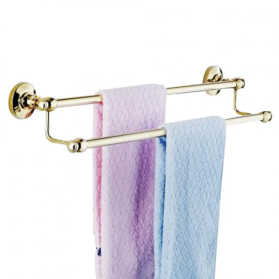 Luxury Gold Polished Double Towel Bar 2 layers Antique Full Brass