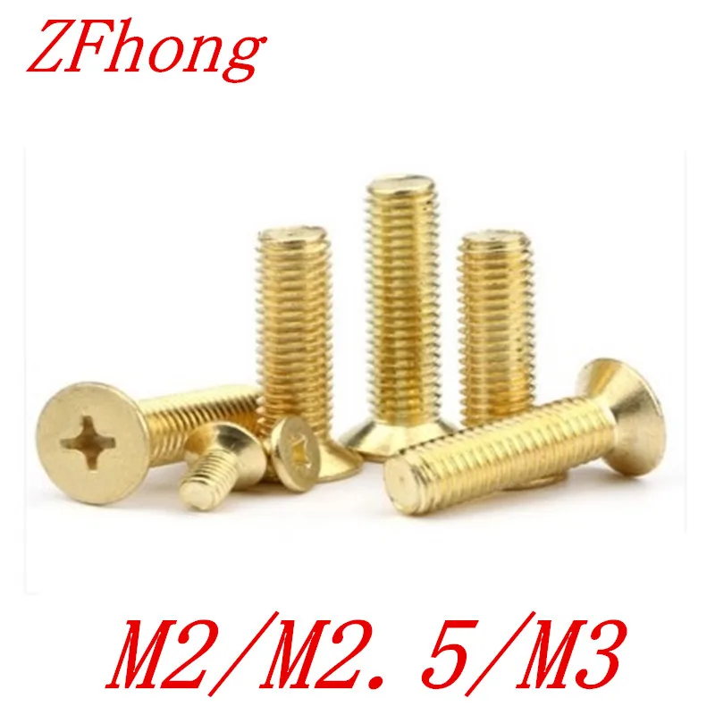 100pcs brass flat head screw M2 M2.5 M3 Brass cross recessed countersunk head machine screwsin