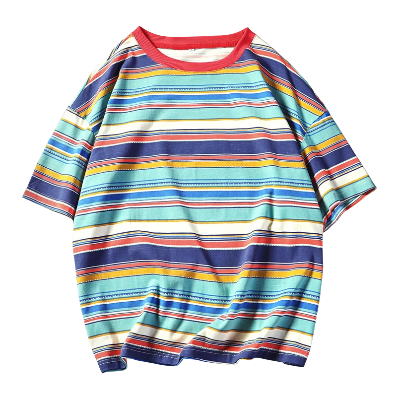 

LEGIBLE Men Striped T-shirts 2019 Mens Hip Hop Cotton Casual T-shirts Male Korean Short Sleeve Vintage Summer Tees