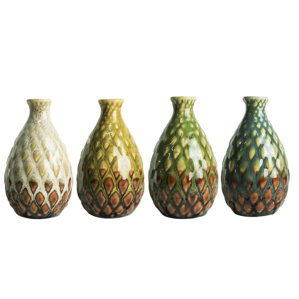 Pineapple Shape Ceramic Flower Vase Pot Tabletop Convex Vases Porcelain