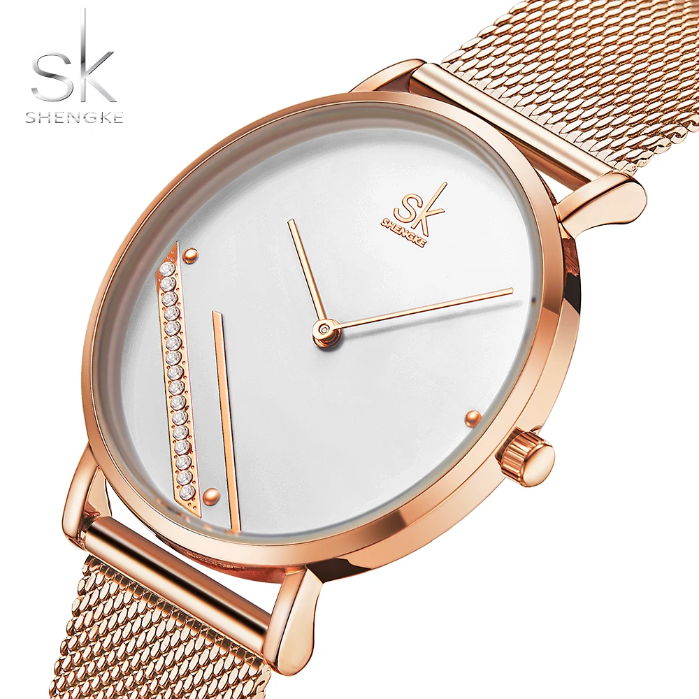 Shengke Rosegold Роскошные сетчатые женские часы Кристалл циферблат Reloj Mujer элегантные Кварцевые женские наручные часы Креативный Montre Femme