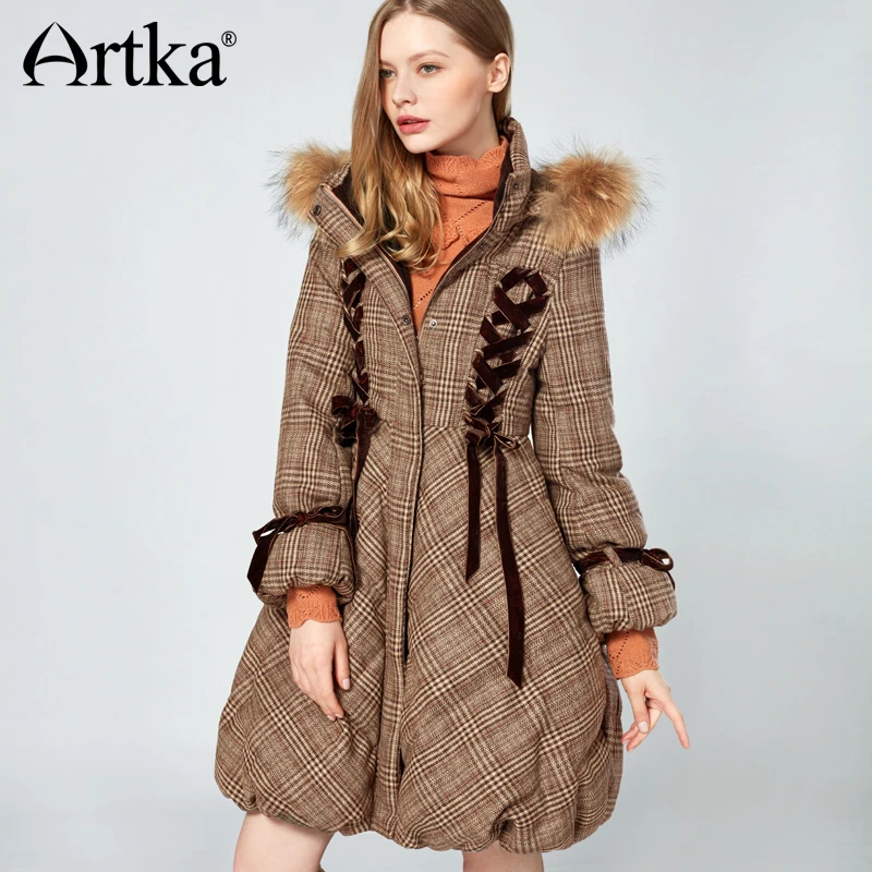 Artka 2018 Women's Long Down Parka Coat With Fur Trim Hood Winter Warm Puffer 90% Duck Down Jacket With Fur Collar ZK10079D two tone faux fur hood puffer jacket