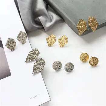 

Metal earrings fashion design simple geometric round multilateral character texture based fashion earrings Delicate earrings
