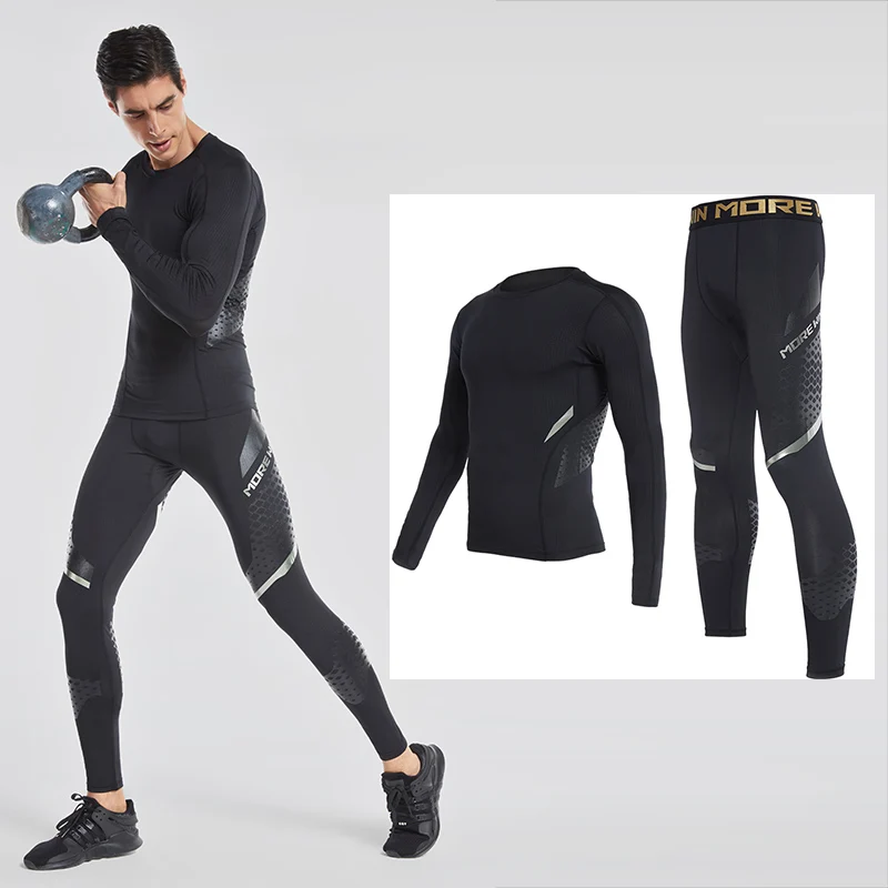 

Vansydical Men's Compression Running Sets Breathable Long Sleeve Shirts and Tight Pants 2 pcs Printed Training Basketball Suits
