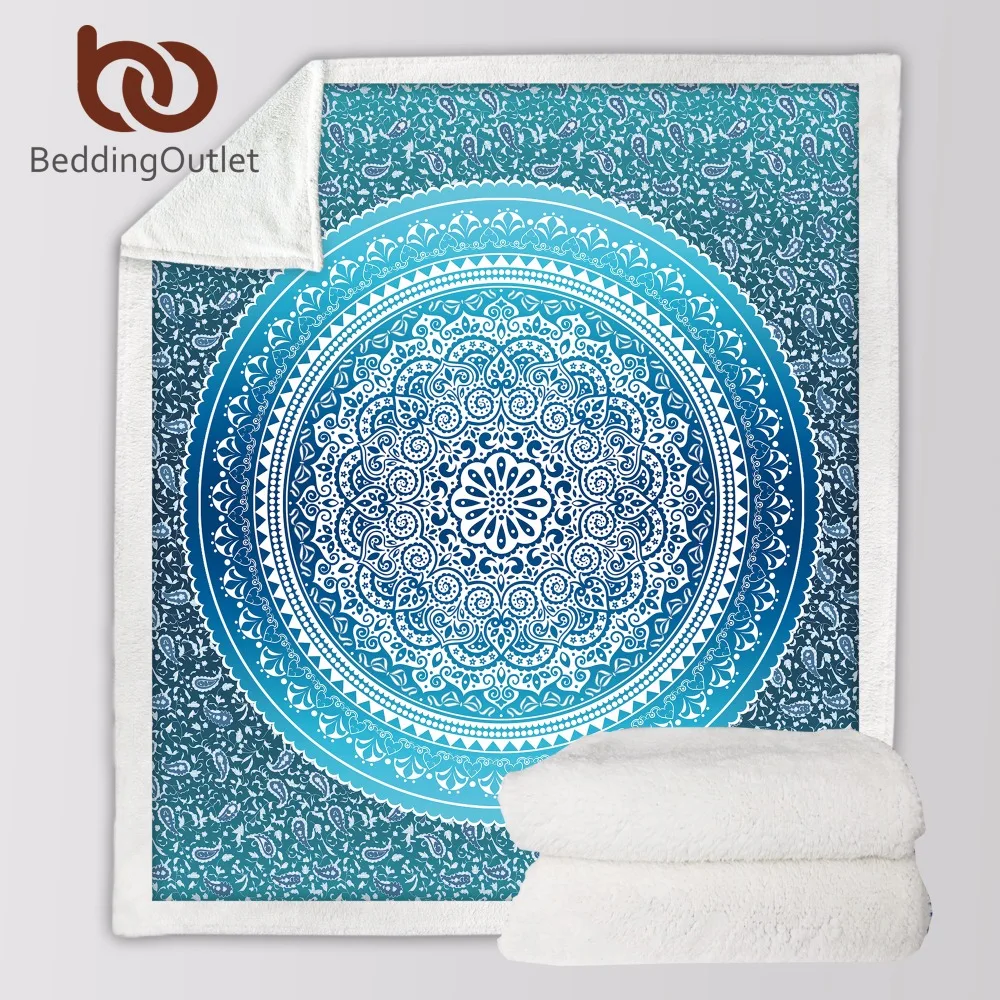 BeddingOutlet Sherpa Throw Blanket Turquoise Paisley Mandala Design