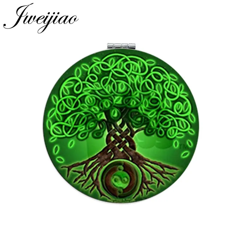 

JWEIJIAO Game Green Life Tree Round Makeup Mirror Mini Folding Compact Portable 1X/2X Magnifying moive Pocket Mirror