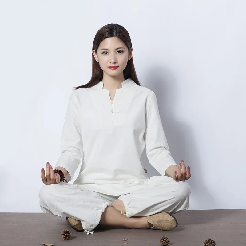 Women Yoga Clothes Sets Cotton Meditation Clothing Shirt and Pants 2pcs/set