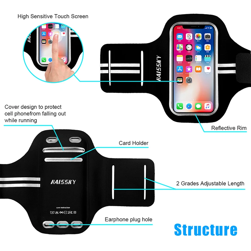 HAISSKY 5,2 универсальная спортивная нарукавная повязка-чехол для бега для смартфона для iPhone X XS 6s 7 8 5 5S SE нарукавная повязка на руку чехол для samsung Xiaomi huawei