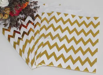 

2016 New!!!! 5"x7" Chevron Foil Gold Golden Treat Craft Paper Popcorn Bags Food Safe Party Favor Paper Bags Best Gift Bag