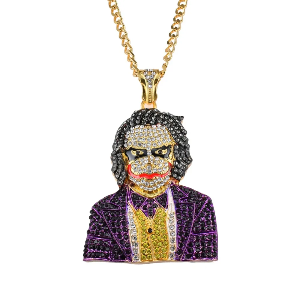 

Large Size Hip Hop Crystal Cartoon Clown Pendant Necklace Jewelry with 30inch Cuban chain N313