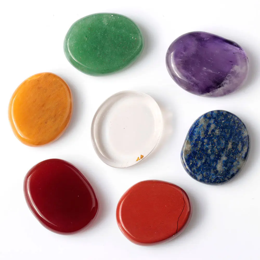 

7 pieces Chakra Stone Set Palm Natural Stone and Crystal for Reiki Healing with one Pouch PS008