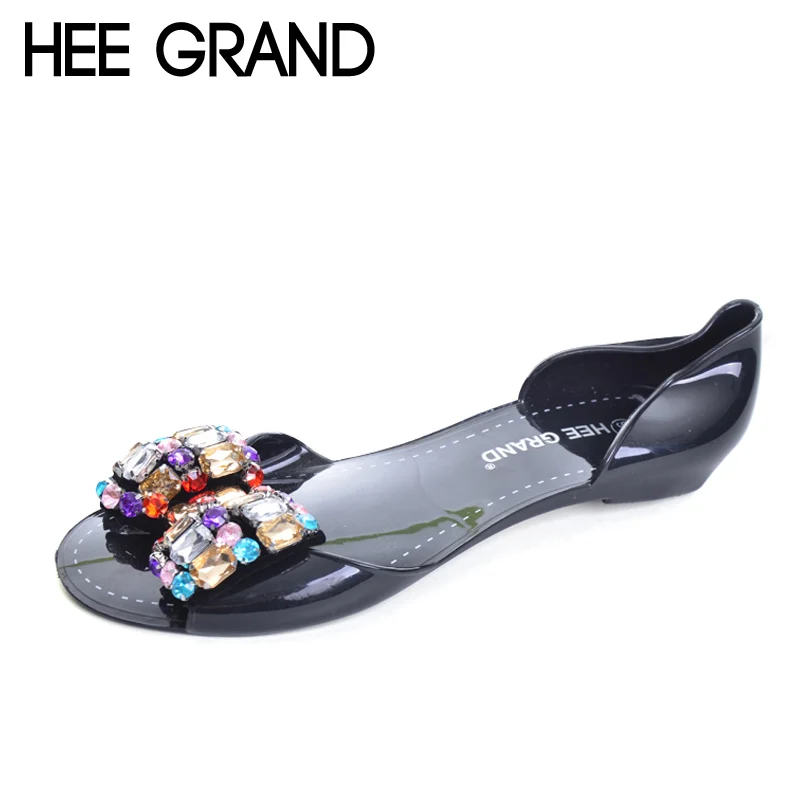 

HEE GRAND 2017 Jelly Shoes Woman Summer Crystal Jelly Sandals Beach Slip On Flats Casual Bling Women Shoes Size 35-40 XWZ3468