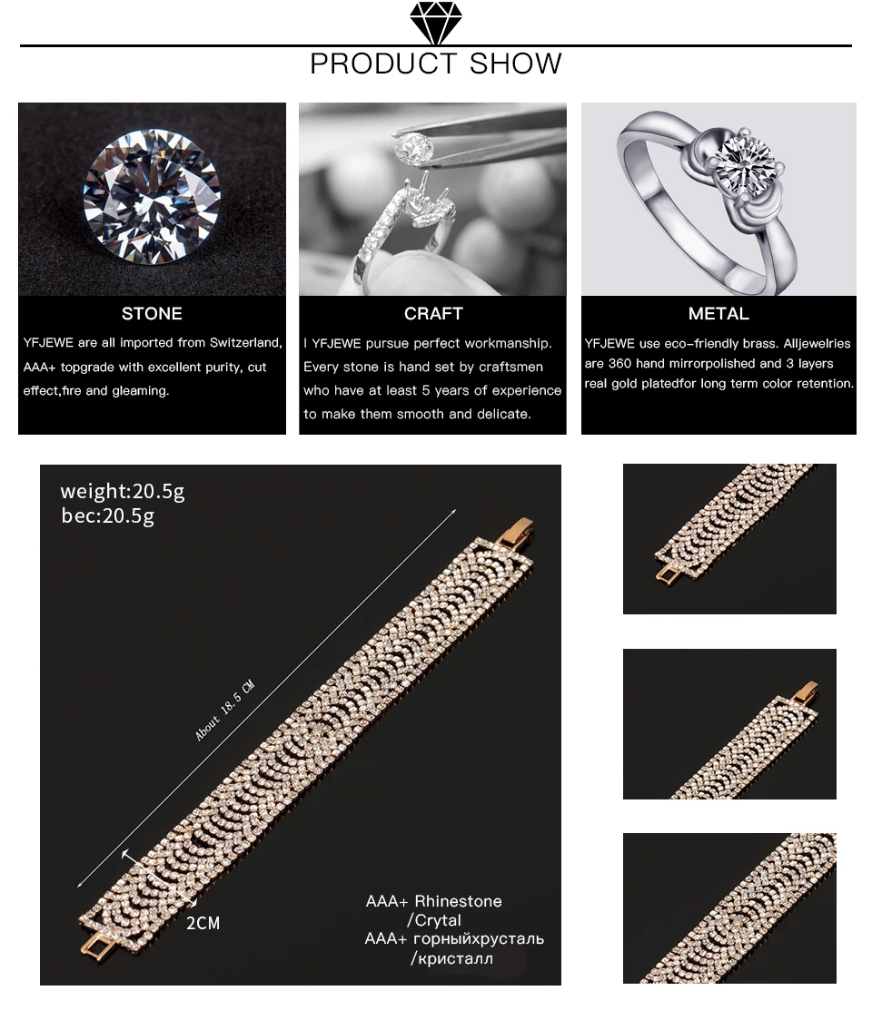 YFJEWE, Роскошные браслеты с кристаллами для женщин, браслеты и браслеты для женщин, свадебные ювелирные изделия, винтажный браслет для подарка, B138