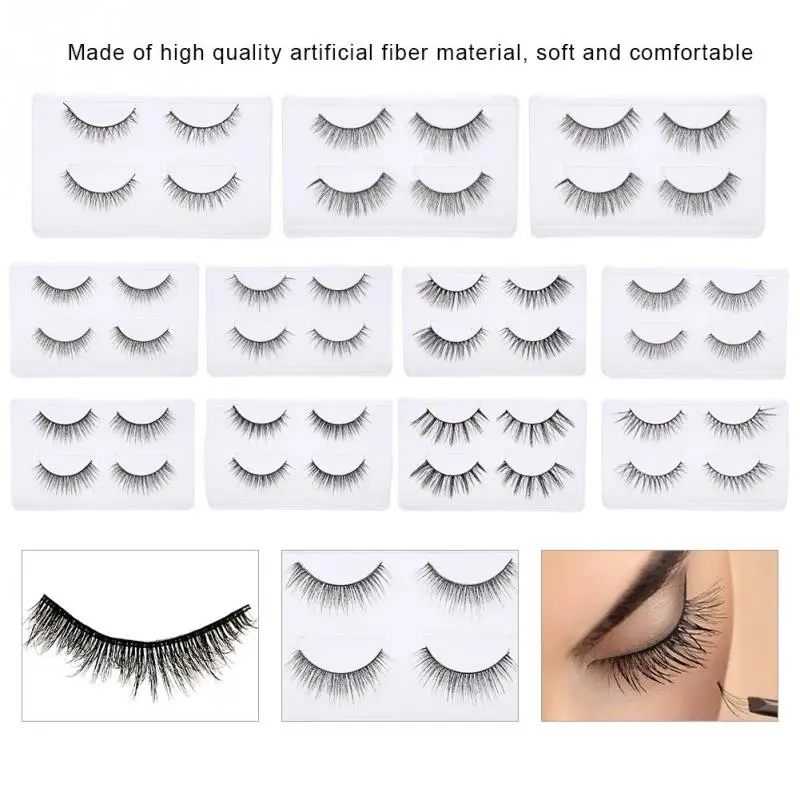 False Eyelashes Natural 12 Types 2 Pairs False Eyelashes Volume Long Fake Eye Lashes Bare Makeup