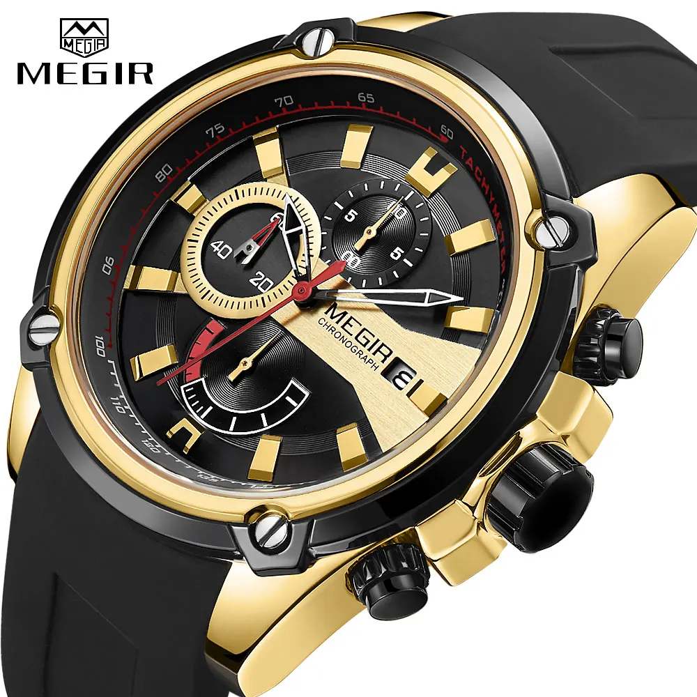 

MEGIR Men's Quartz Watches Men Sport Watch Male Silicone Mens Luxury Brand Chronograph Wristwatch for Men 2086 Relogio Masculino