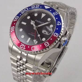 

Parnis black dial 40mm Mechanical Watches GMT red blue Bezel Watch Automatic Stainless Steel Sapphire Mens Luxury Watch
