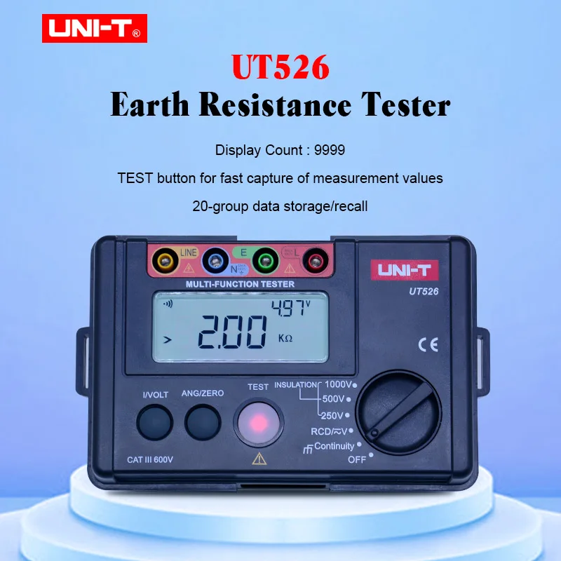 

Insulation Resistance Testers Electrical Insulation Tester Earth Resistance Meter UNI-T UT526 + 1000V+RCD Test+Continuity+Vac/dc