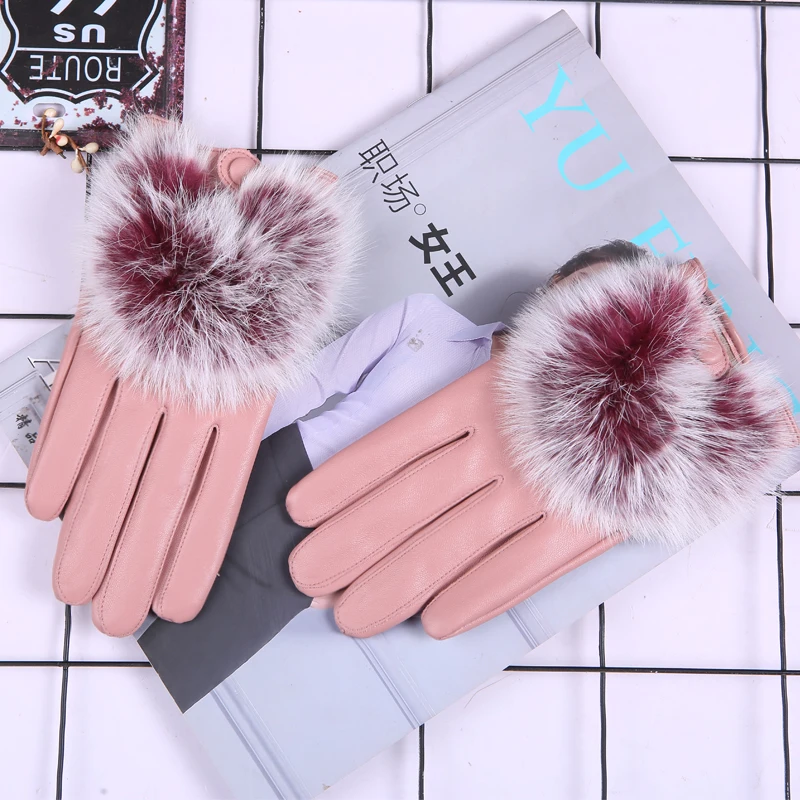 Женские перчатки из искусственной кожи зимние милые экран Luvas Furry теплые рукавицы