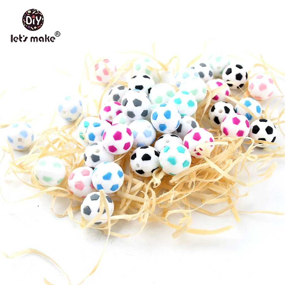 Let's make New Baby Toys 10 шт. силиконовые бусины 15 мм модные футбольные украшения DIY