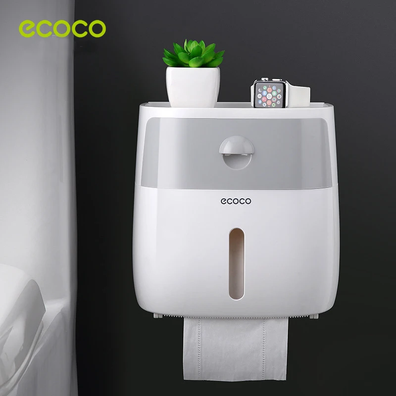 

ECOCO Creative Paper Roll Dispenser Toilet Tissue Box with Drawer Wall Mount Waterproof Space Saver Bathroom Organizer Storage