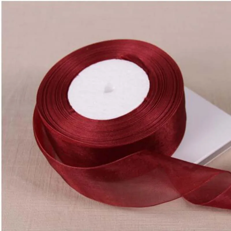 

3mm-50mm Wine Red Organza Ribbon Apparel Sewing Tape Accessory Chiffon Fabric Ribbons Gift Wrapping Wedding Scrapbooking Roll