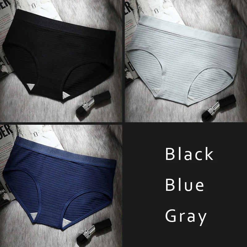 Сексуальные хлопковые трусы с низкой посадкой, прозрачные трусики с талией, удобные дышащие трусы большого размера, 3 шт./лот, DULASI - Цвет: Black Blue Gray