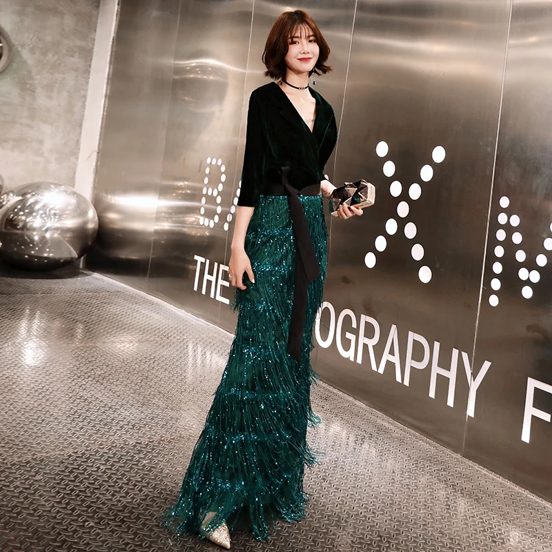 weiyin Green Velvet Evening Dresses Long Mermaid V-Neck Formal Dress Sequined Abendkleider Women robe de soiree longue WY1262 weiyin Green Velvet Evening Dresses Long Mermaid V-Neck Formal Dress Sequined Abendkleider Women robe de soiree longue WY1262