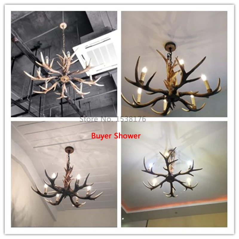 Europe Country 6 Head Candle Antler Chandelier American Retro Resin Deer Horn Lamps Home Decoration Lighting E14-4 110-240V-9